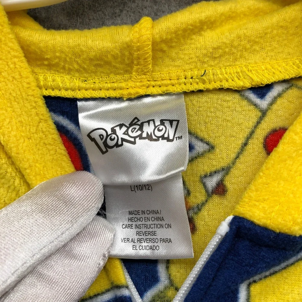 Pokemon Pikachu Onesie Pajamas Hooded Union Suit Fleece Sleeper Kids L 10-12